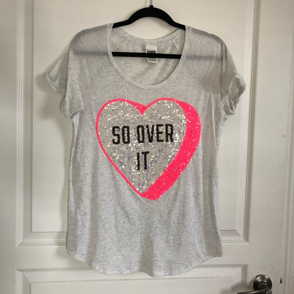 VS PINK “SO OVER IT” heart sequin tee
